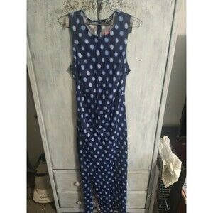 J Crew Sleeveless Maxi Dress 10 Blue Polka Dot Beachy Feminine Classic